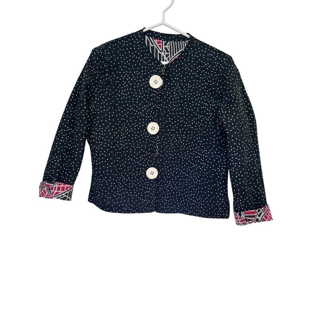 Patty Kim Reversible Geometric & Spots Pattern Cotton Jacket MOP Buttons Sz Smal
